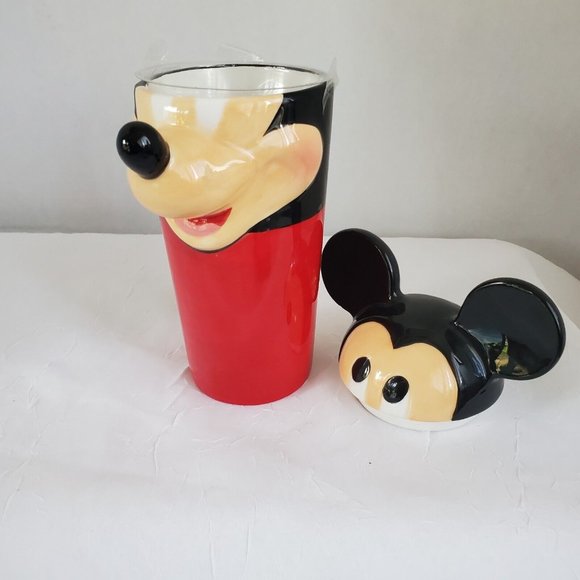 Mickey Mouse Head Mug Disney Theme Parks ceramic with lid, red cup - Picture 5 of 12